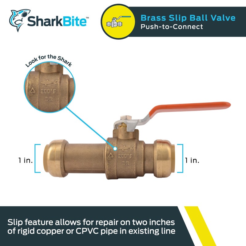 SharkBite 1 Inch Slip Ball Valve, Push to Connect Brass Plumbing Fitting, PEX Pipe, Copper, CPVC, PE-RT, HDPE, 24737LF - Image 2